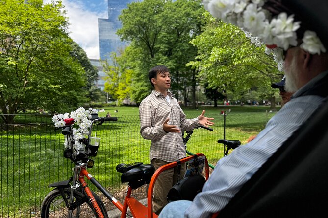 Central Park Pedicab Tours - History and Movie Locations - Bow Bridge, statues, and the route toward Strawberry Fields
