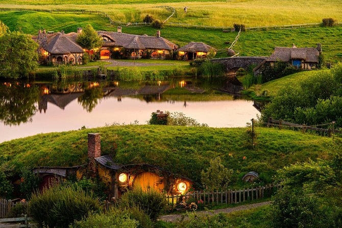 Private tour - Hobbiton Movie Set Evening Banquet Return from Auckland - Walking through Hobbiton at dusk